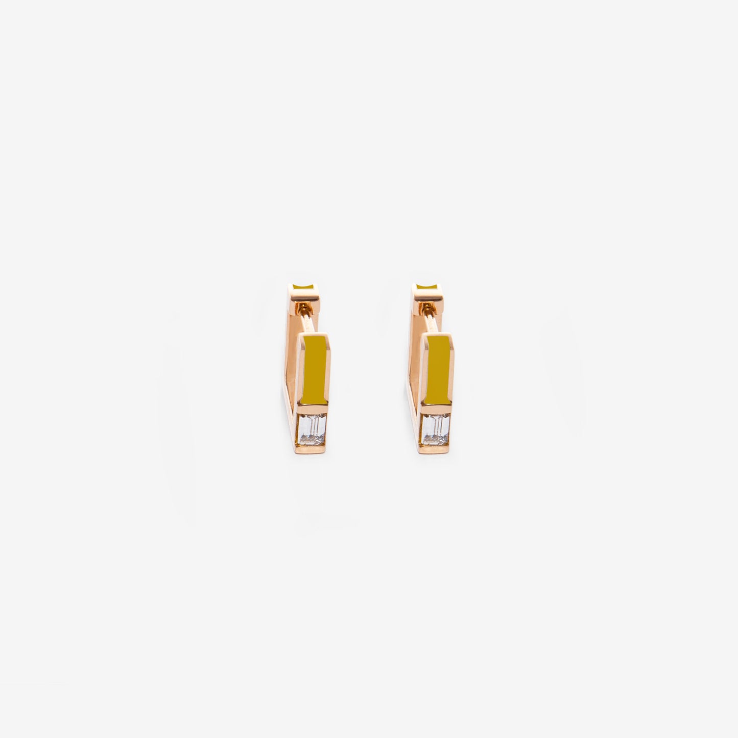 Square mustard earrings with diamonds