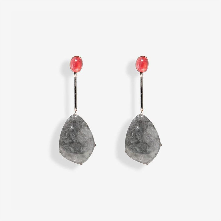 Earrings with Grey Jade and Rhodonite