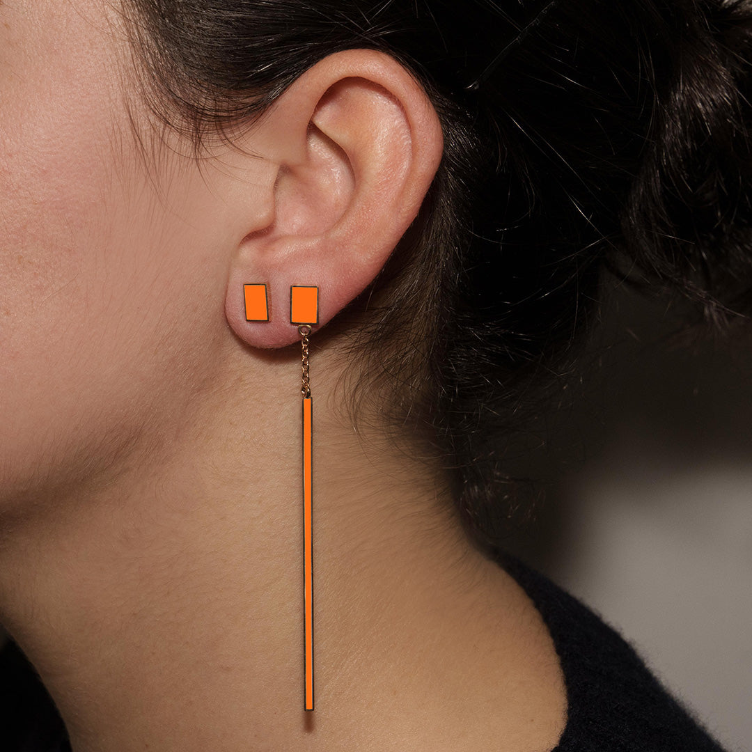 DROP + ORANGE RECTANGULAR - FLOATING EARRINGS