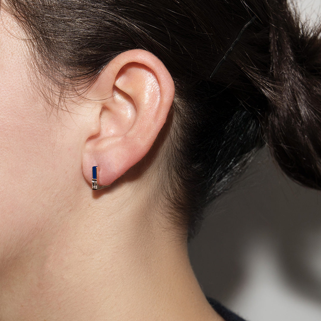 MONO ORECCHINO BLU CON DIAMANTE - SQUARE