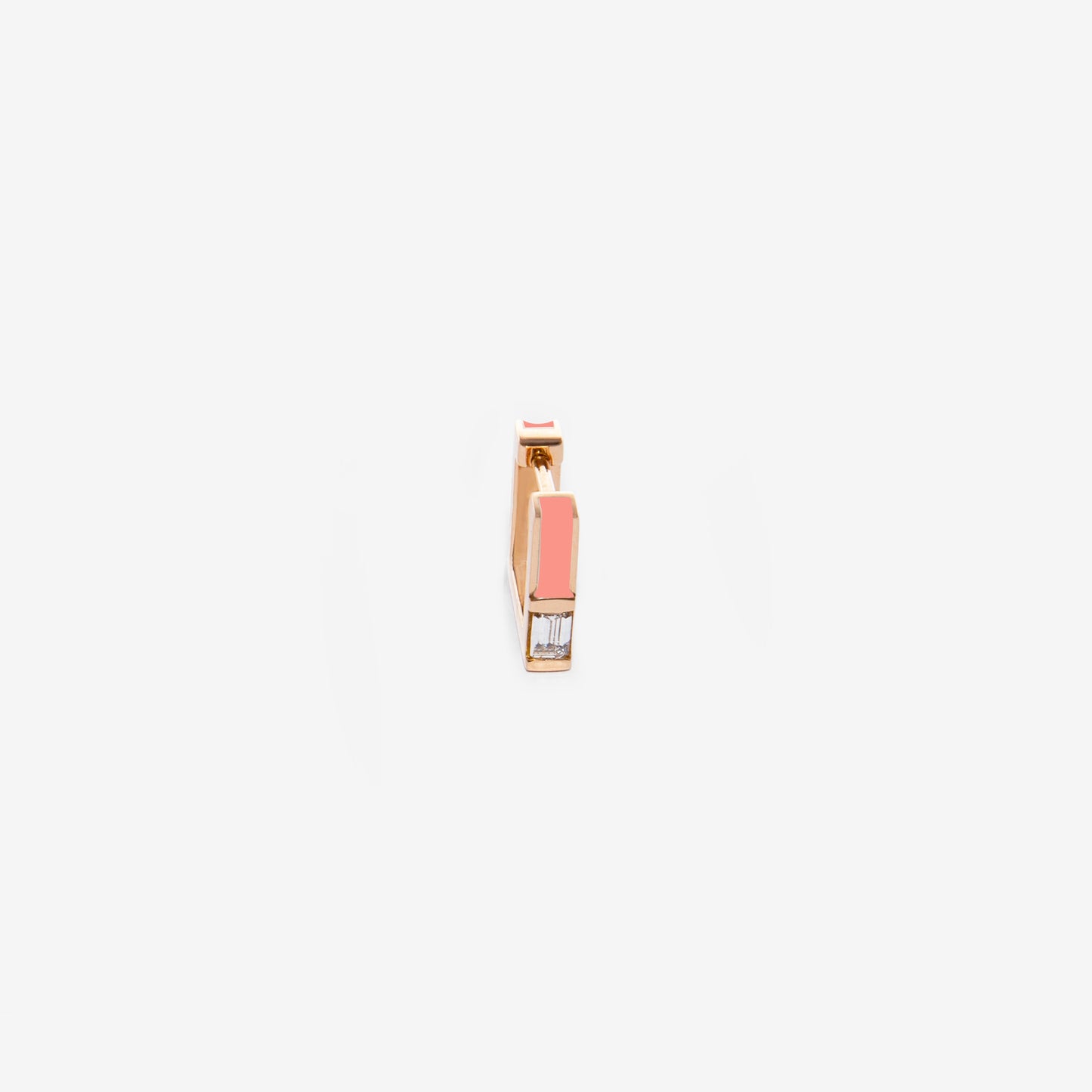 SINGLE SALMON PINK EARRING WITH DIAMOND - SQUARE