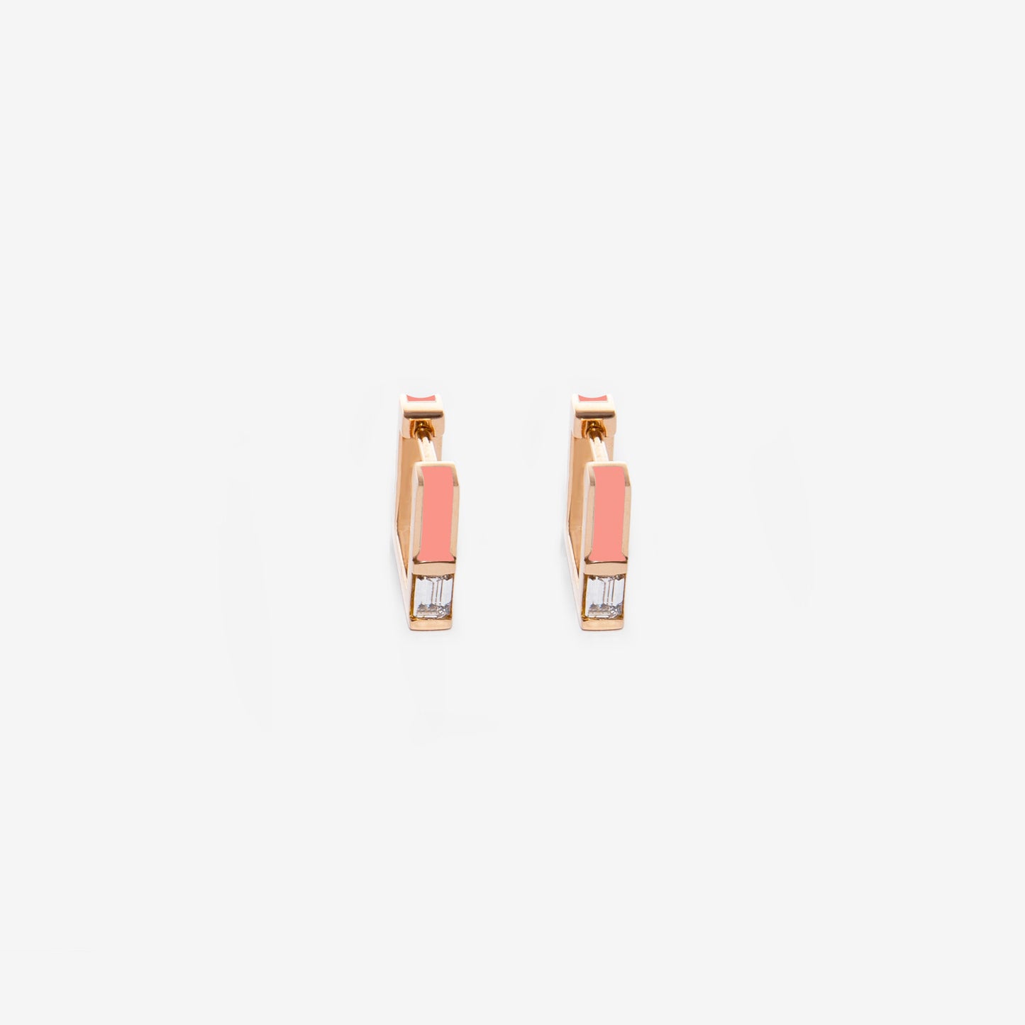 SALMON PINK DIAMOND EARRINGS - SQUARE