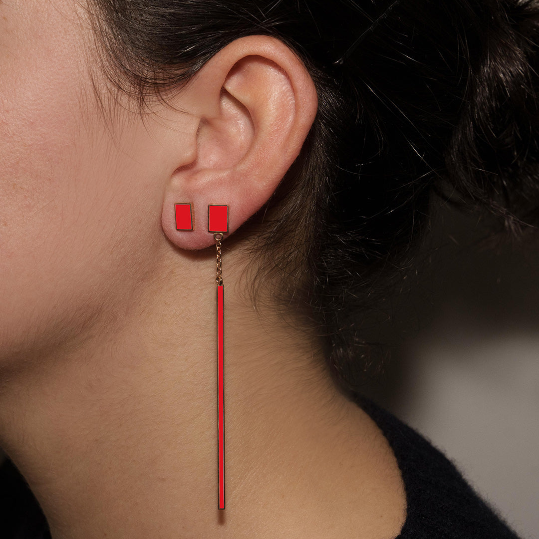 DROP + RED RECTANGLE - FLOATING EARRINGS