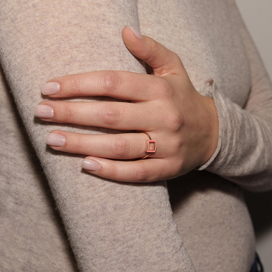 ANELLO QUADRATO ROSA SALMONE - FRAME