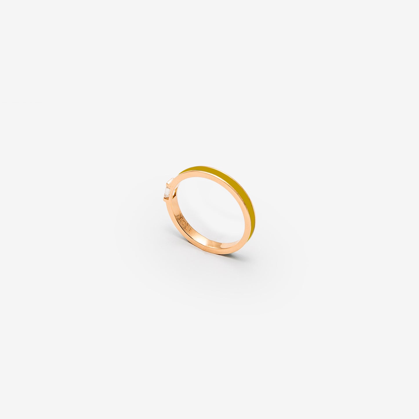 ROSE GOLD BAND RING WITH MUSTARD ENAMEL AND DIAMOND