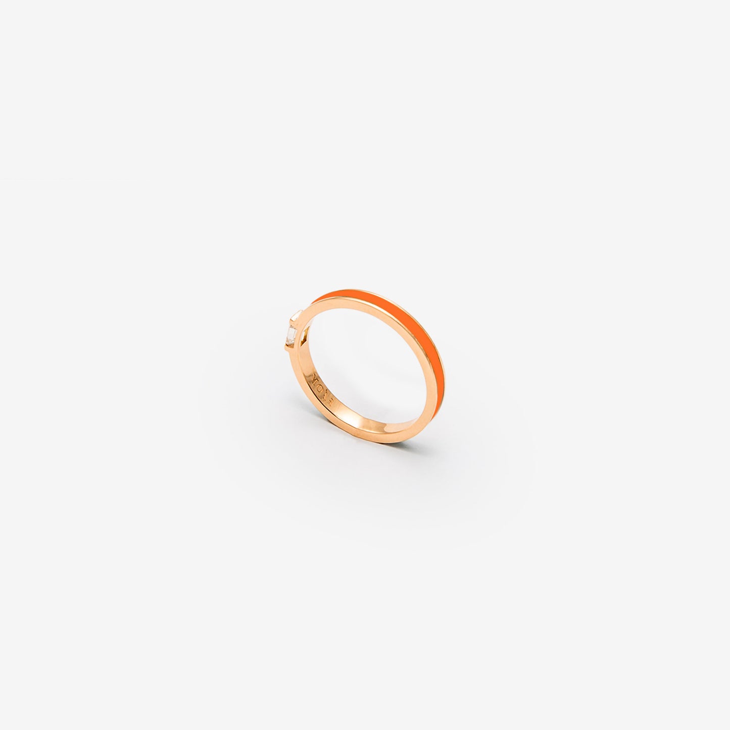 ROSE GOLD BAND RING WITH ORANGE ENAMEL AND DIAMOND
