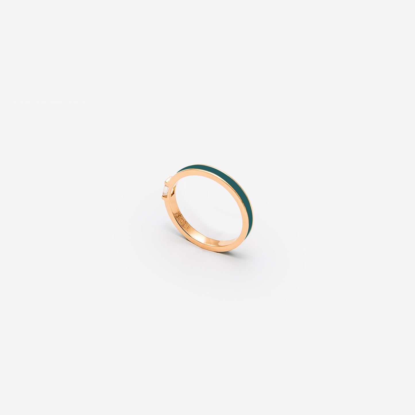 ROSE GOLD BAND RING WITH TEAL ENAMEL AND DIAMOND