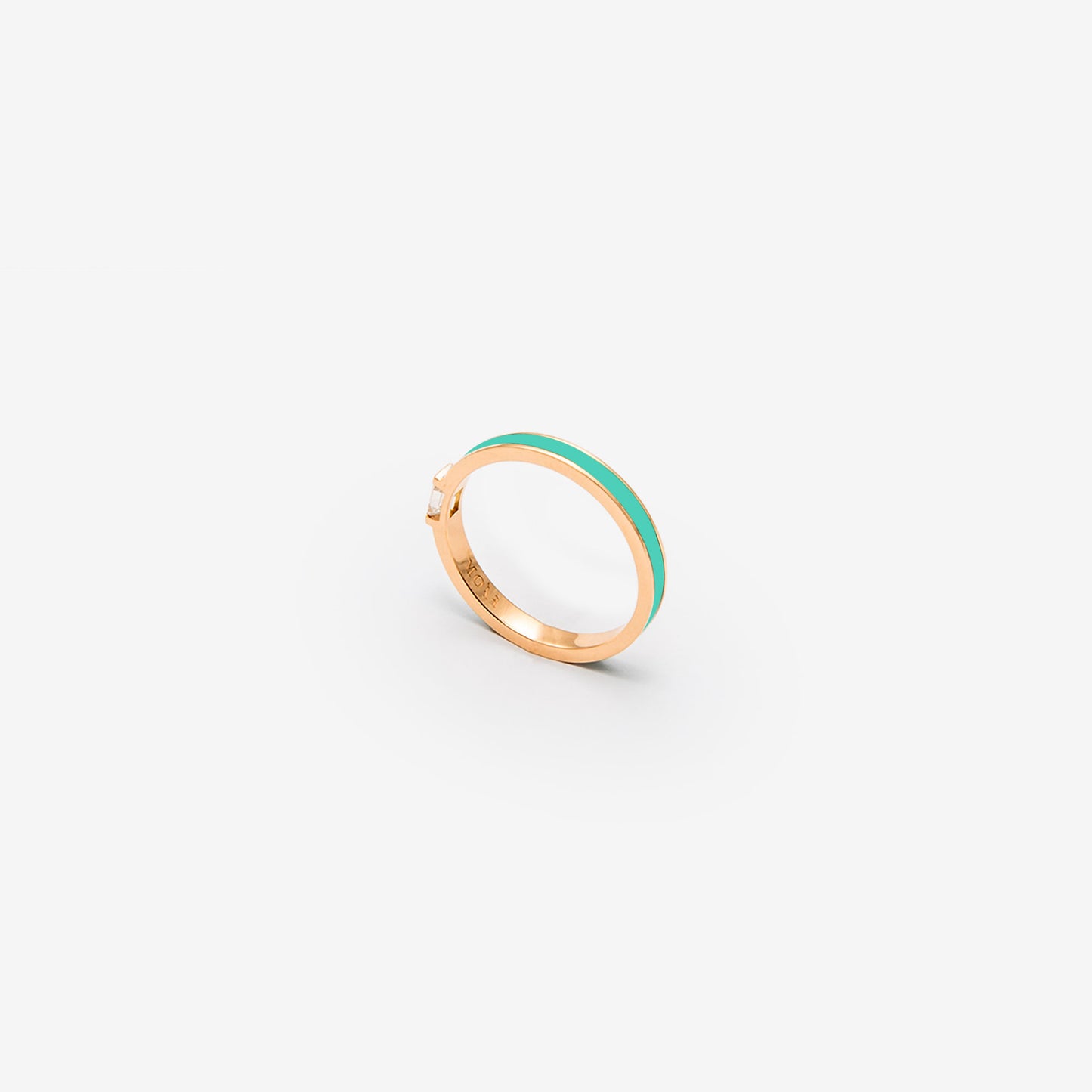 ROSE GOLD BAND RING WITH TURQUOISE ENAMEL AND DIAMOND