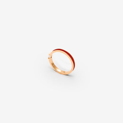 Rose gold band ring with burgundy enamel and diamond 