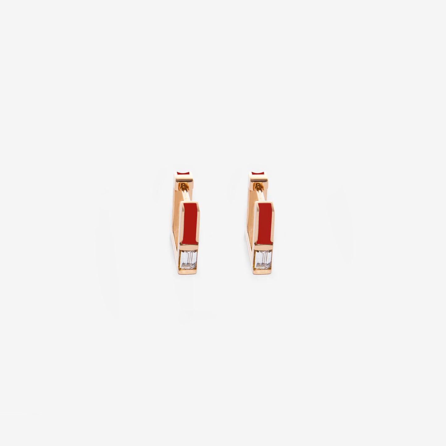 Square burgundy earrings with diamonds