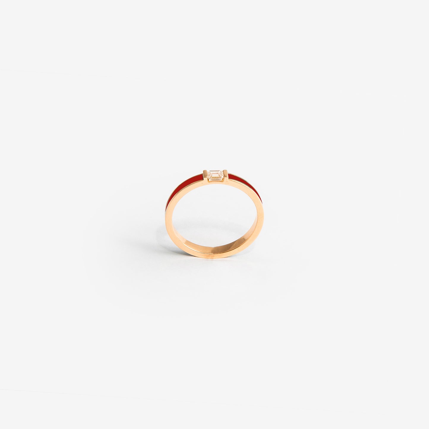 Rose gold band ring with burgundy enamel and diamond 