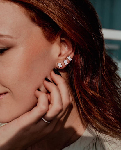 Floating rectangle white single earring