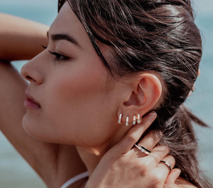 Square white earring with diamond