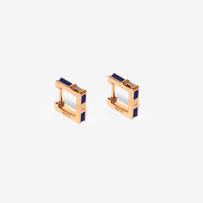 Square blue earrings with diamonds