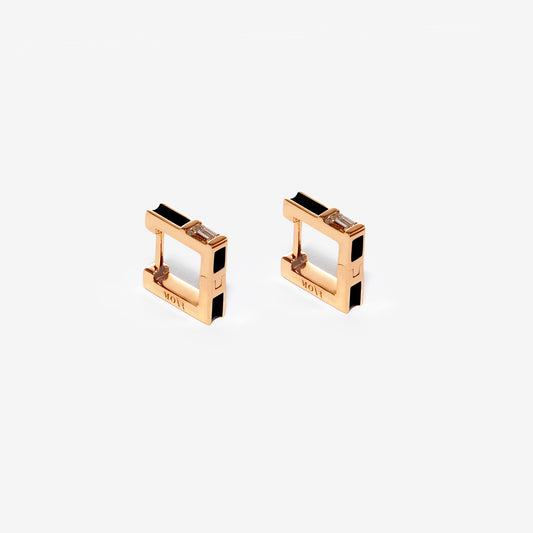 Square black earrings with diamonds