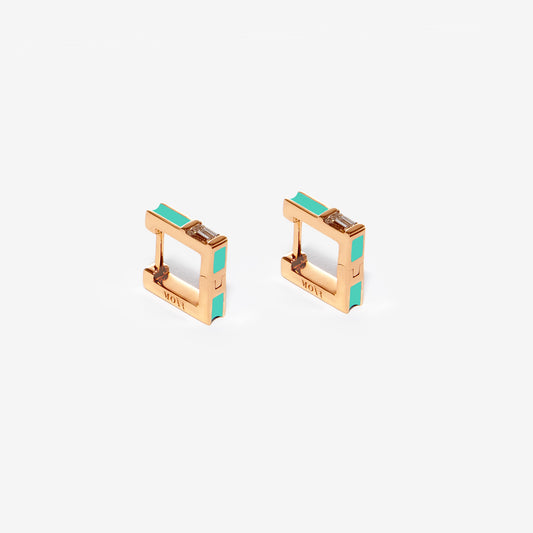 Square turquoise earrings with diamonds