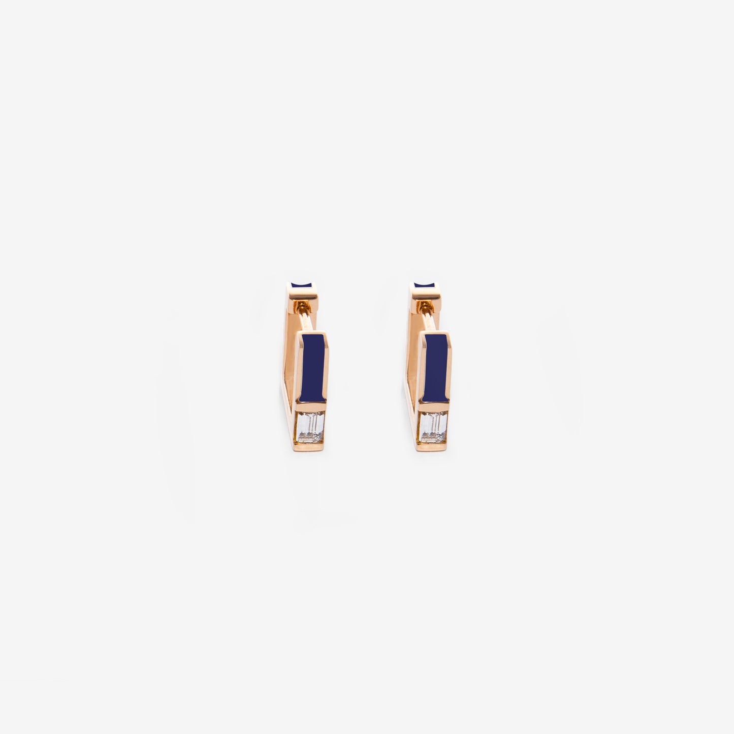 Square blue earrings with diamonds