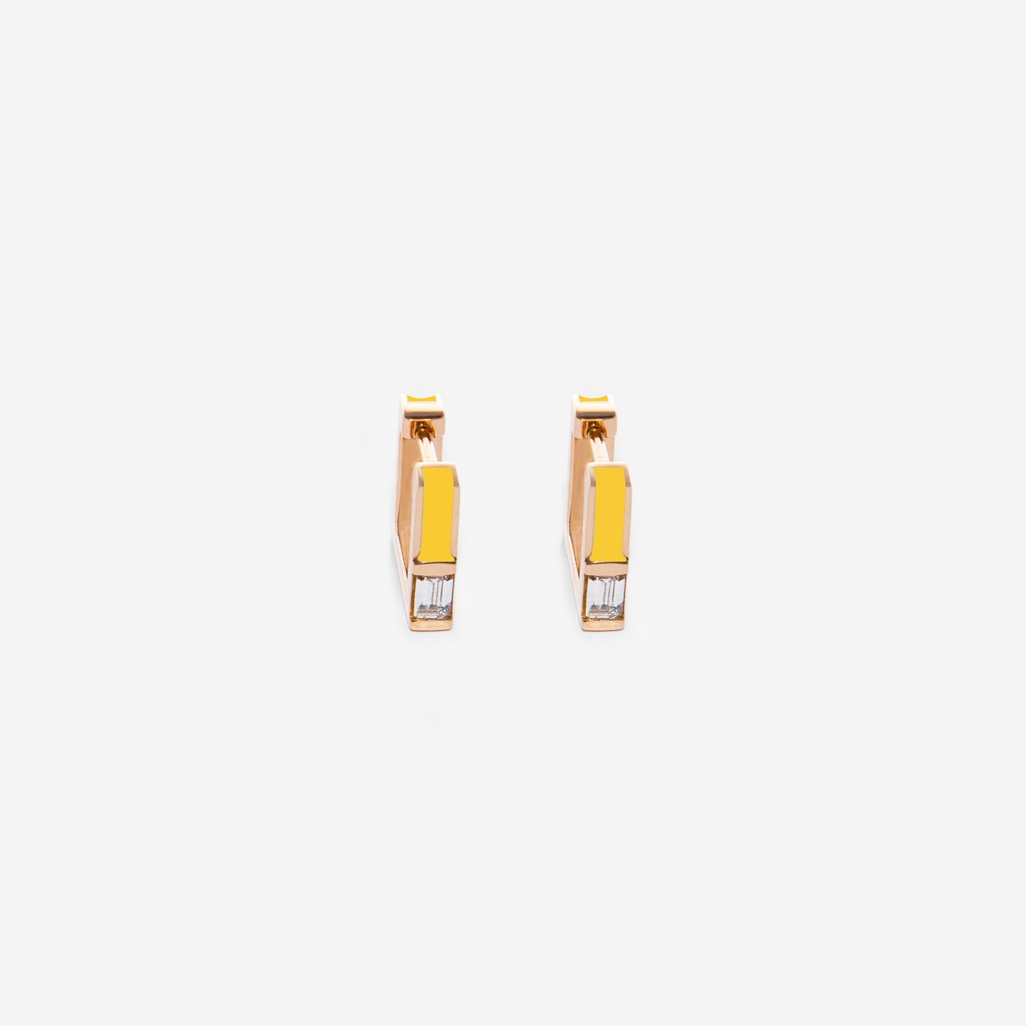 Square yellow earrings with diamonds