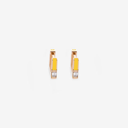 Square yellow earrings with diamonds