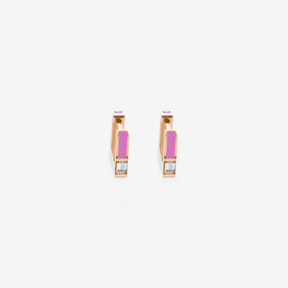 Square pink earrings with diamonds