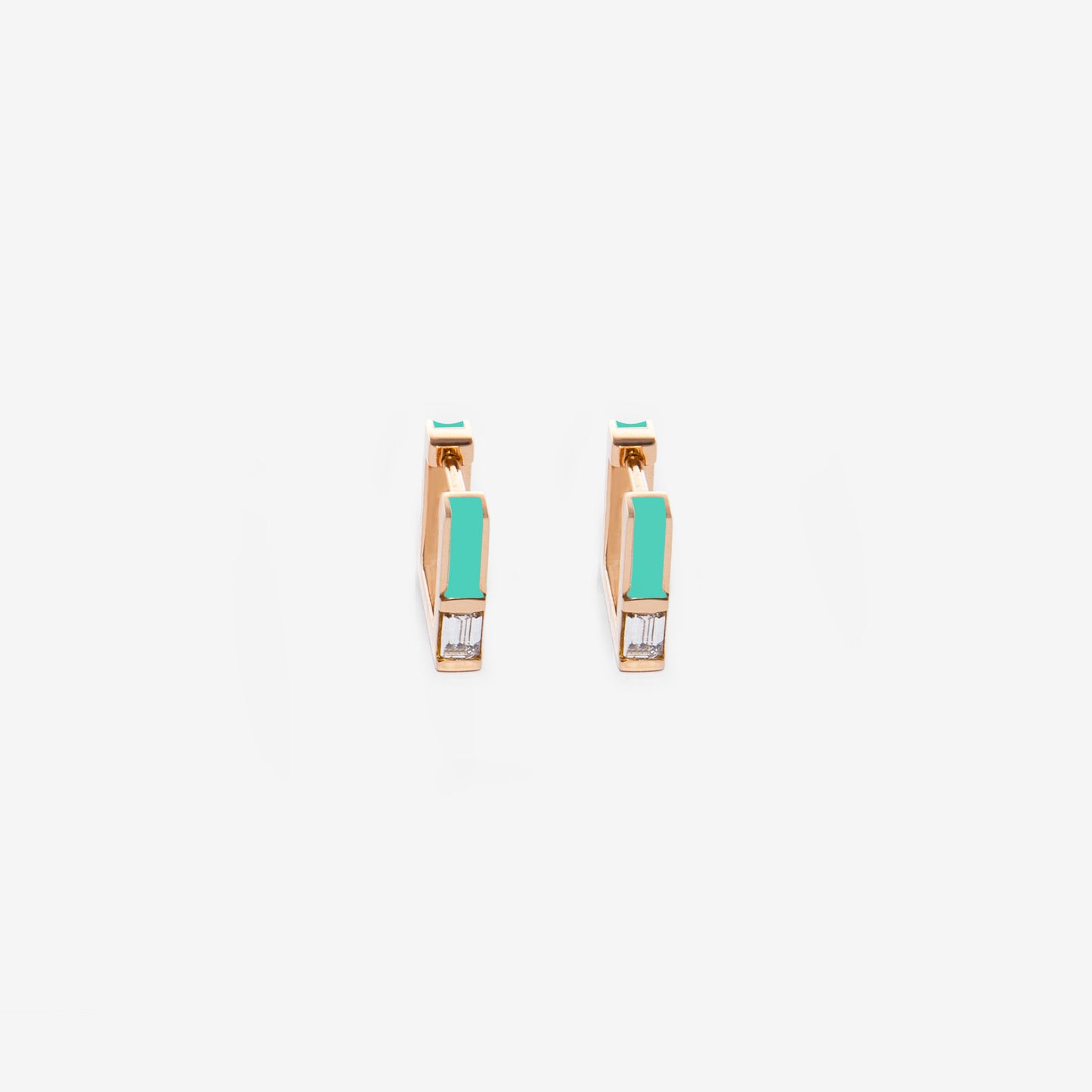Square turquoise earrings with diamonds