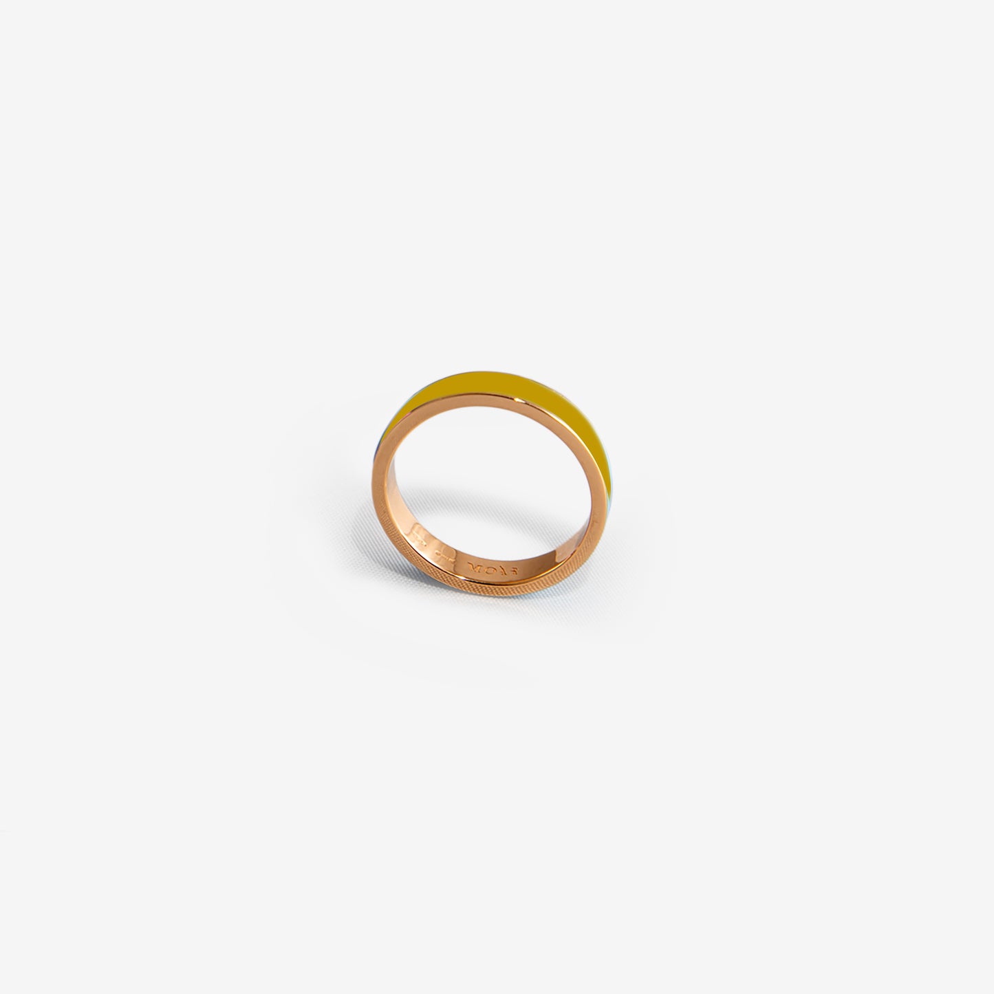 Rose gold band ring in mustard enamel