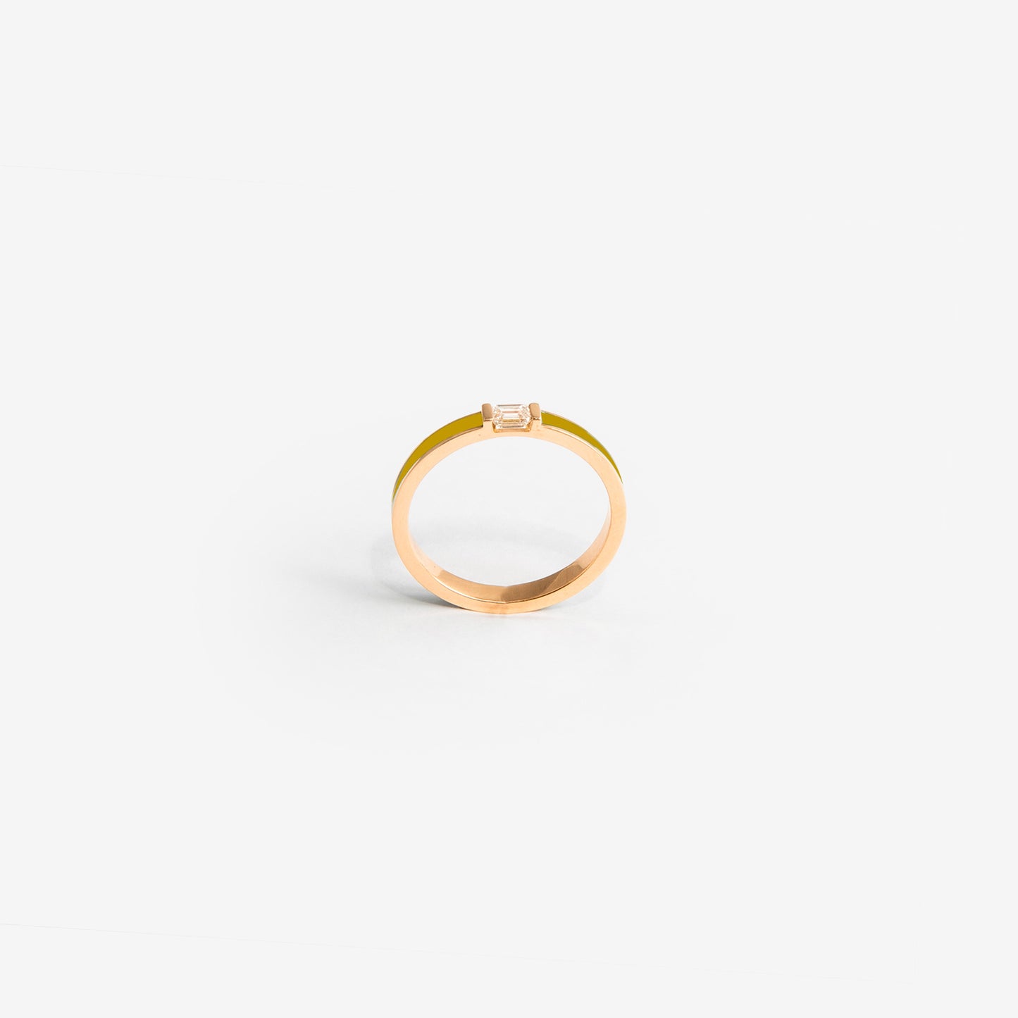 Rose gold band ring with mustard enamel and diamond