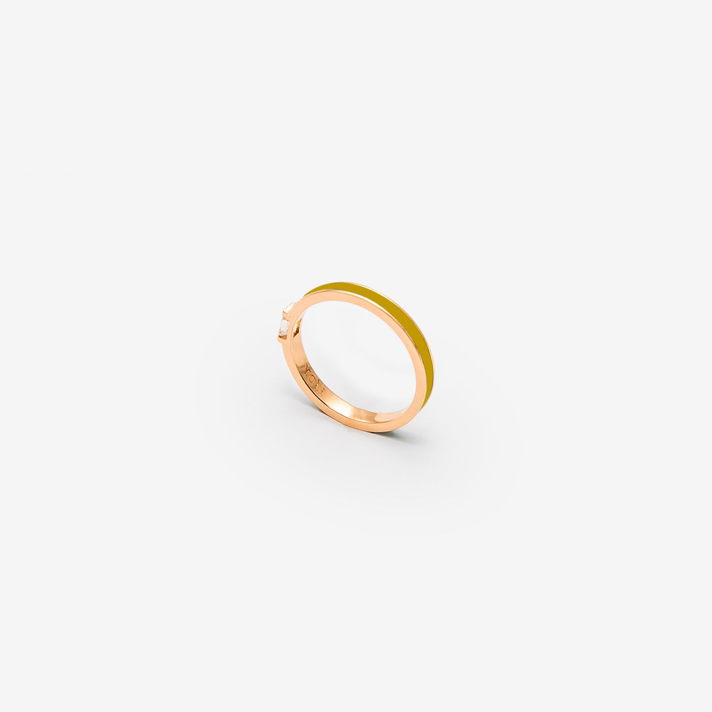 Rose gold band ring with mustard enamel and diamond