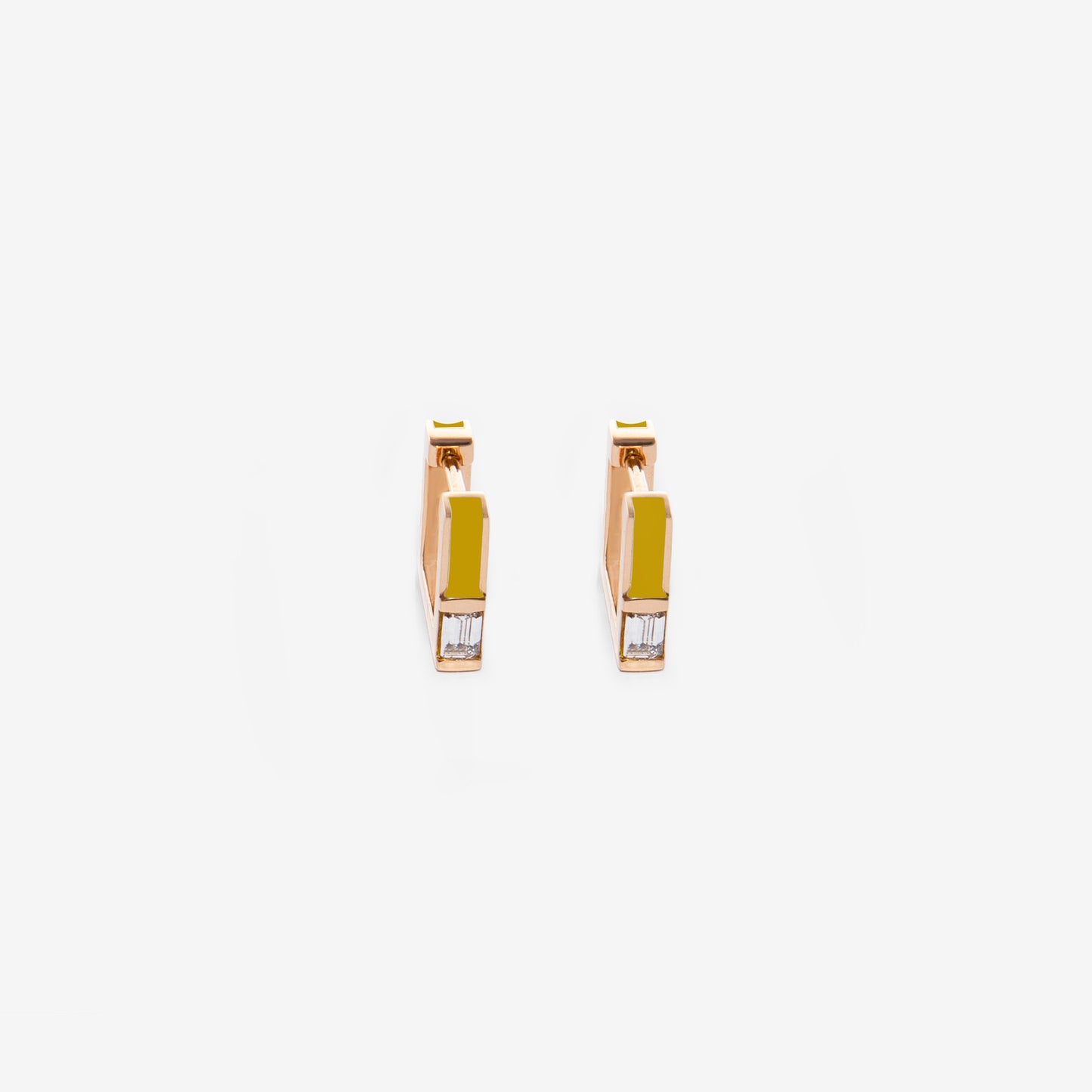 Square mustard earrings with diamonds