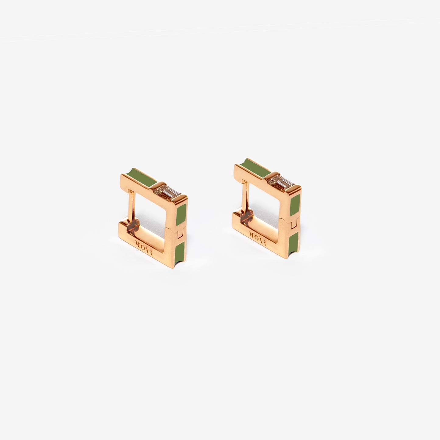 Green Square Earrings with Diamonds