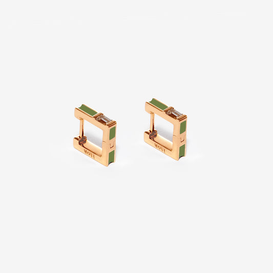  Square green Earrings with Diamonds