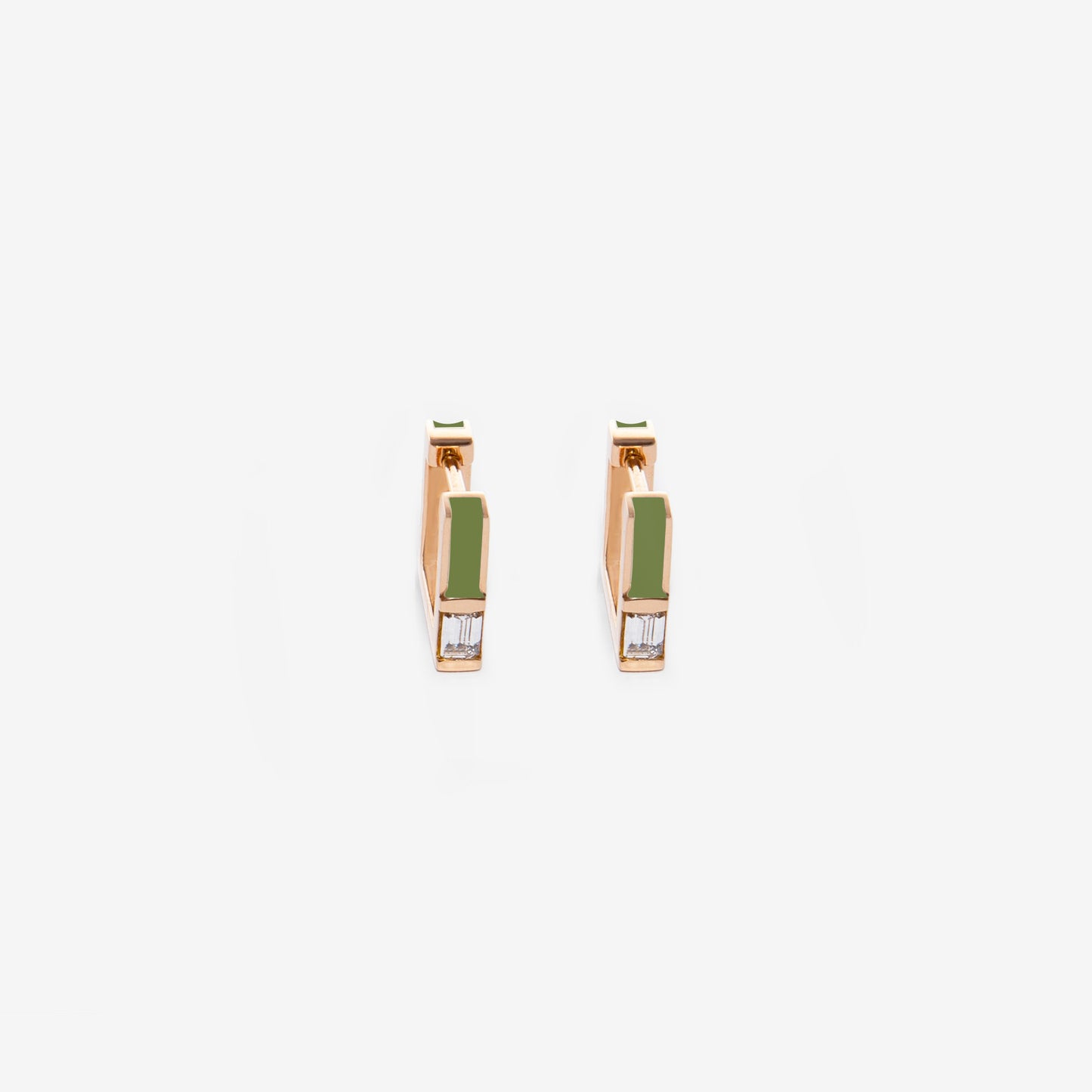 Green Square Earrings with Diamonds