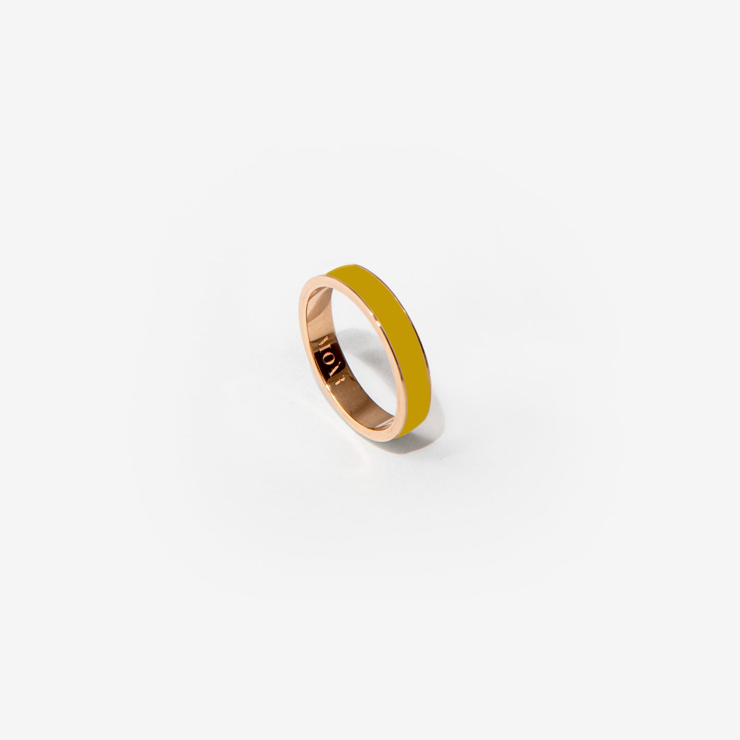 Rose gold band ring in mustard enamel