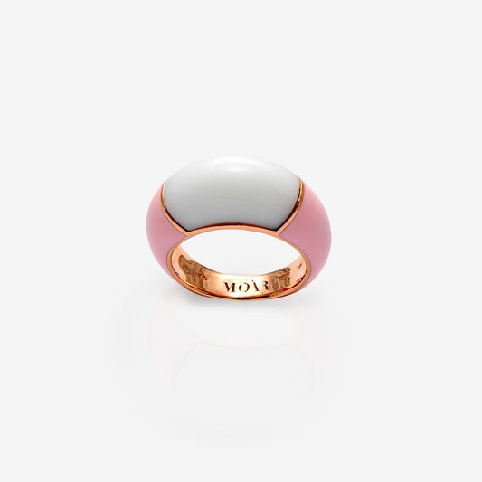 Rose gold ring with white Agate and pink enamel