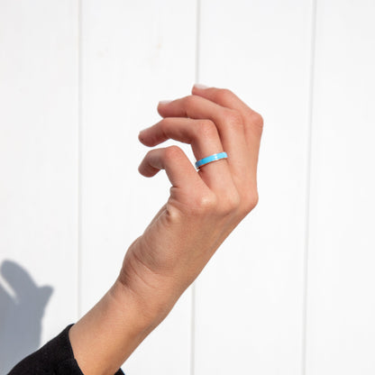 Rose gold band ring and blue enamel 
