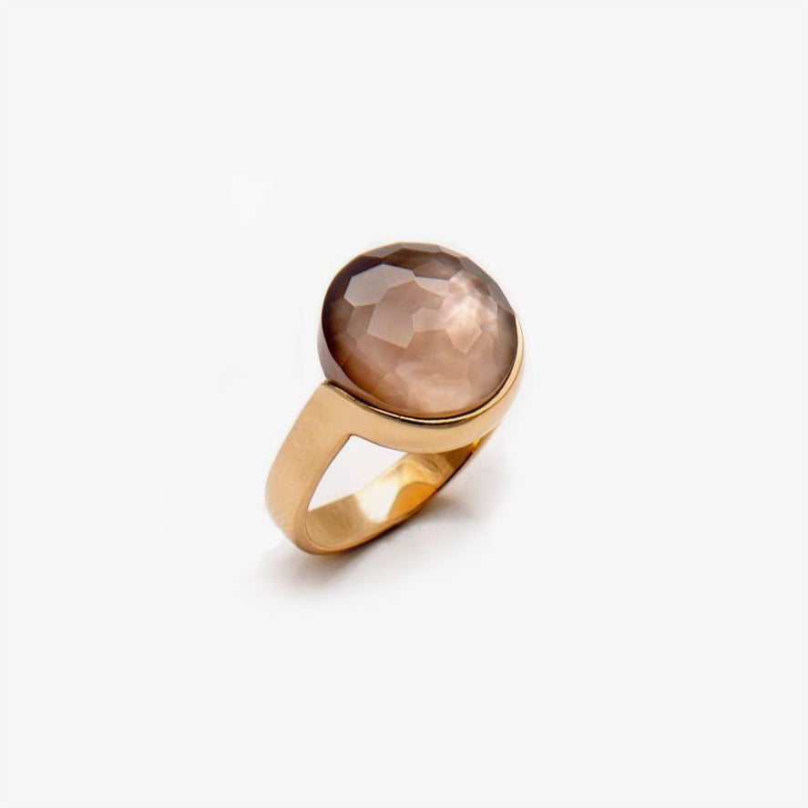 White mother-of-pearl and smoky quartz