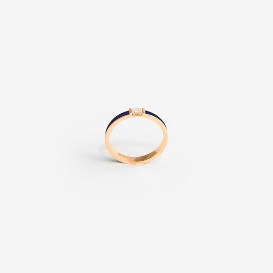 Rose gold band with dark blue enamel and a diamond