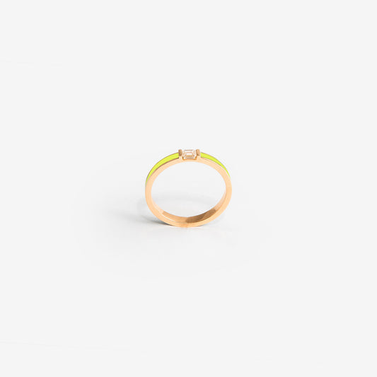 Rose gold band with fluo yellow enamel and a diamond