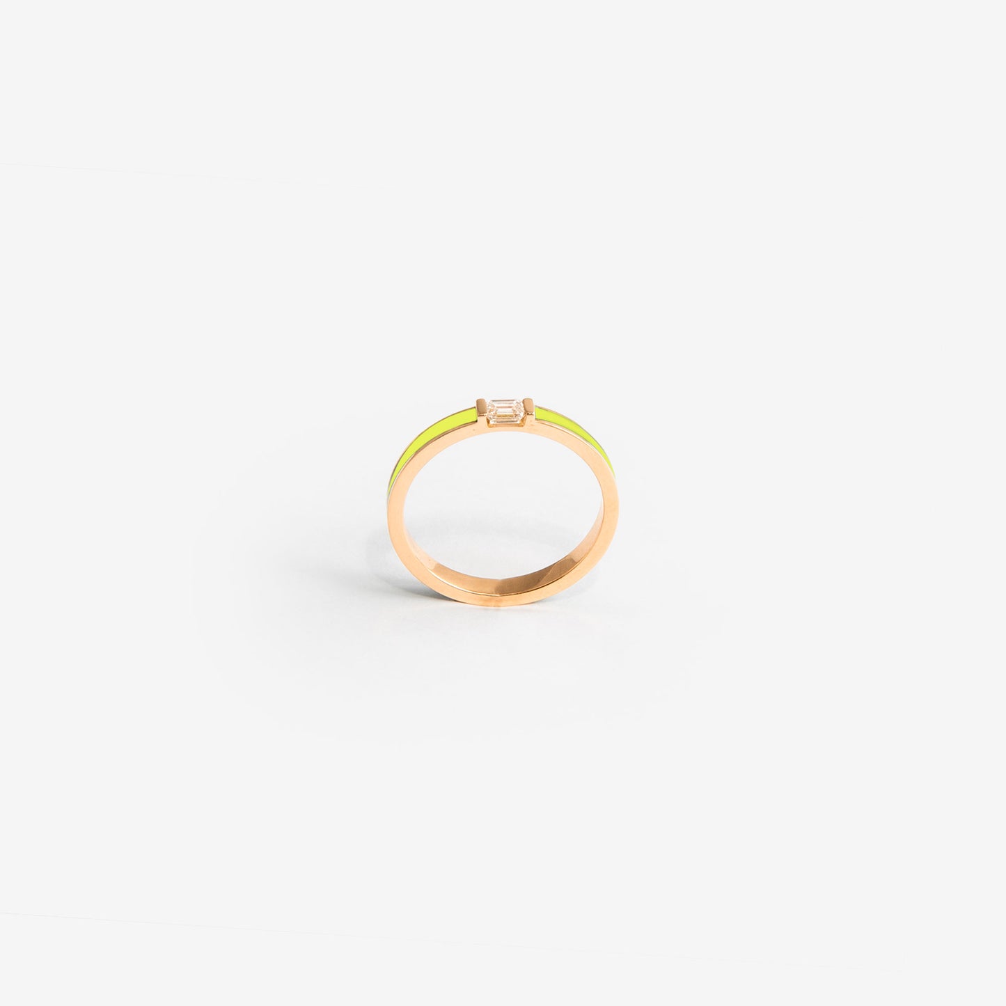 Rose gold band ring lime green enamel and diamond