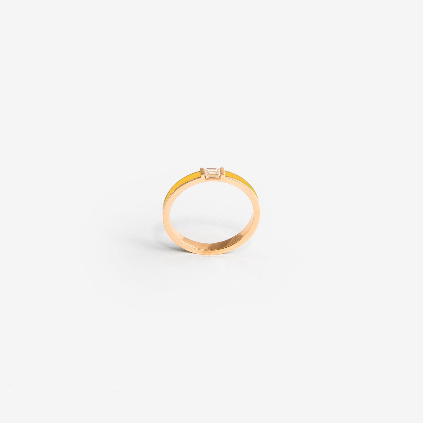 Rose gold band ring with yellow enamel and diamond