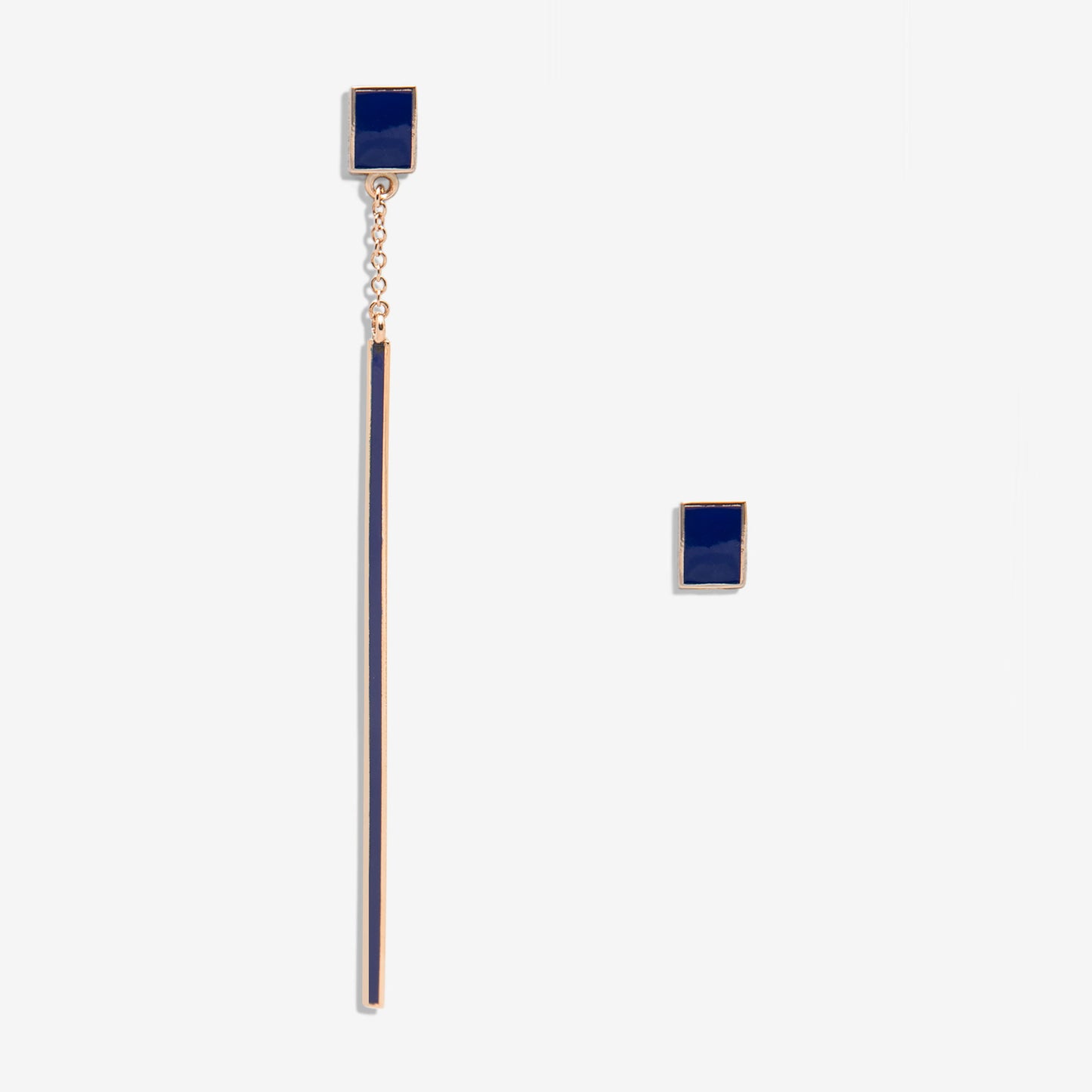 Floating dark blue drop earring and rectangle