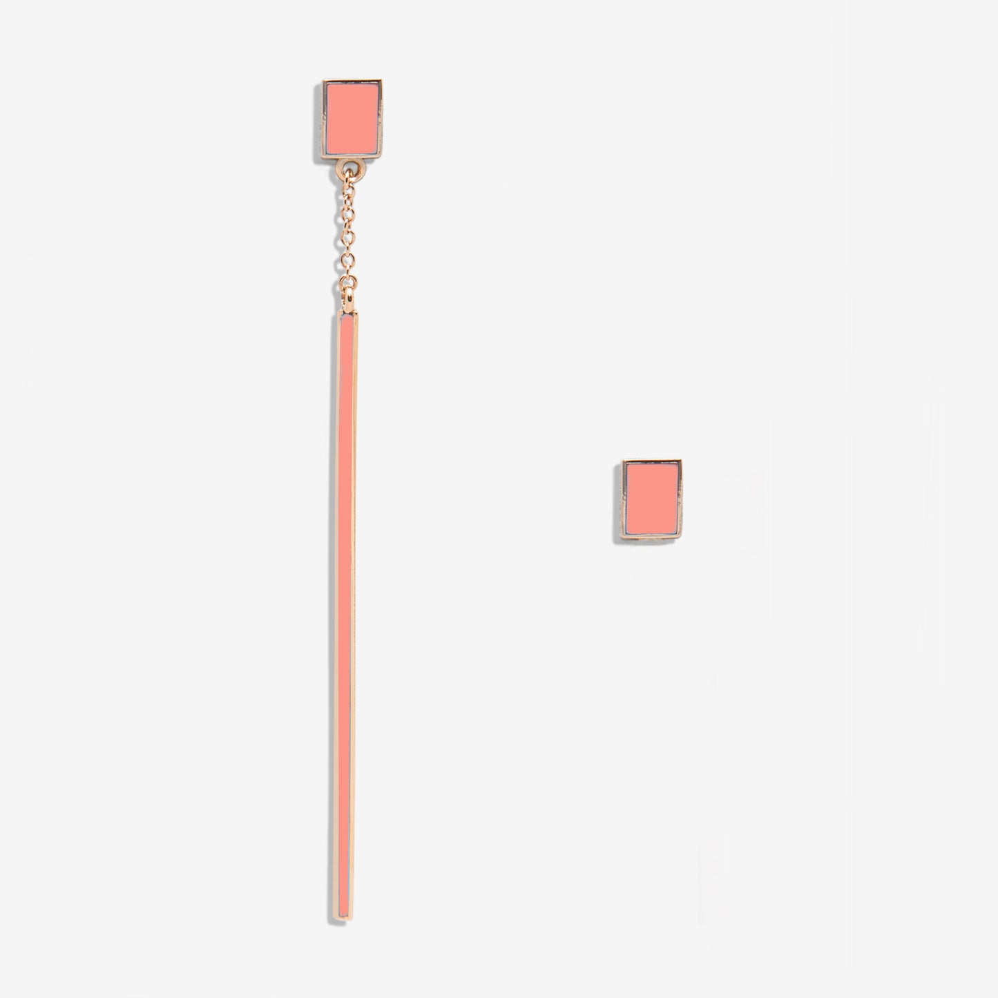 Floating salmon pink drop earring and rectangle