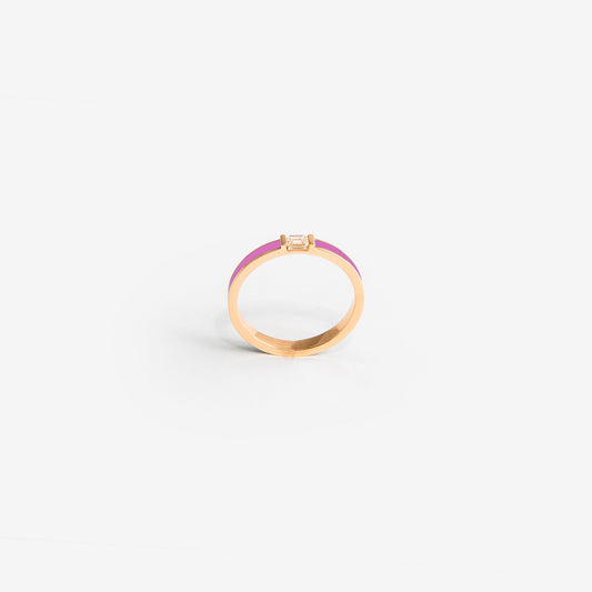 Rose gold band with light pink enamel and a diamond