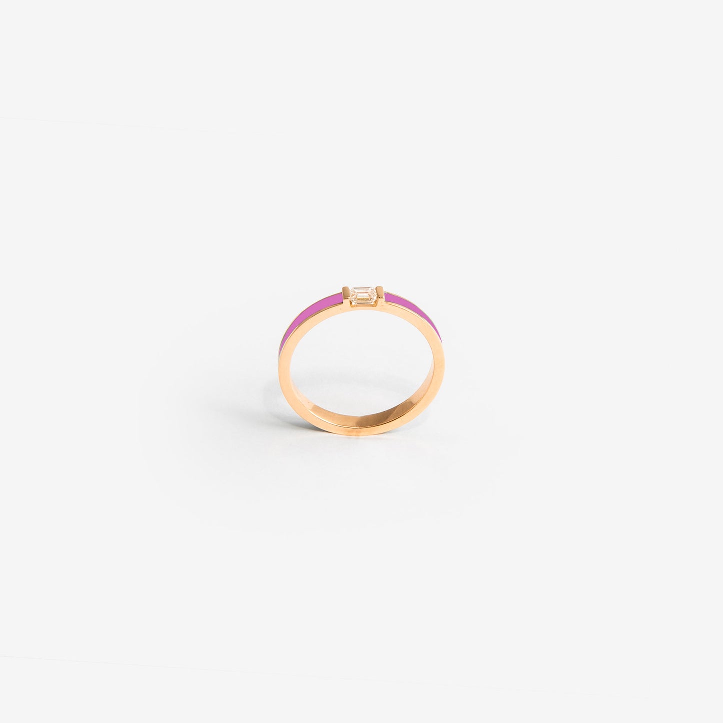 Rose gold band ring  with light pink enamel and diamond