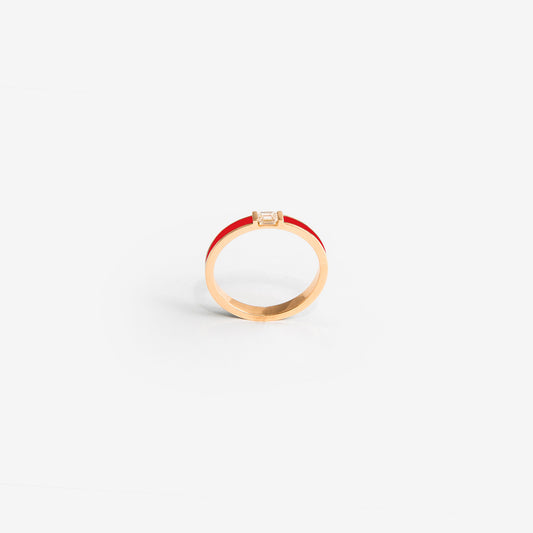 Rose gold band with red enamel and a diamond