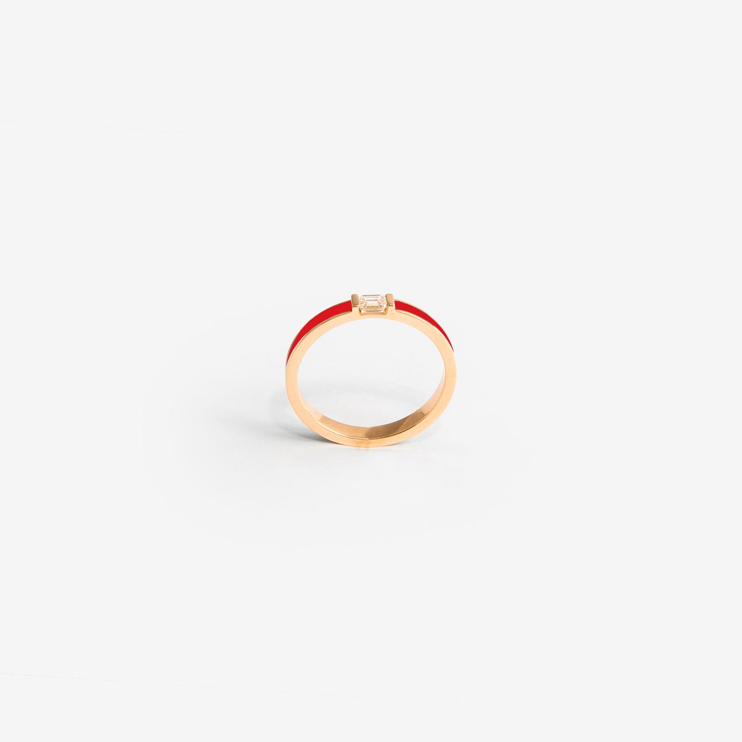 Rose gold band ring with red enamel and diamond