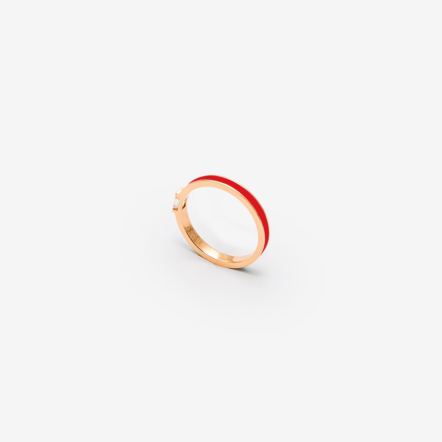 Rose gold band ring with red enamel and diamond