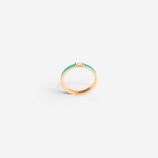 Rose gold band with turquoise enamel and a diamond