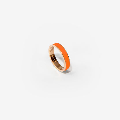 Rose gold band ring and orange enamel 