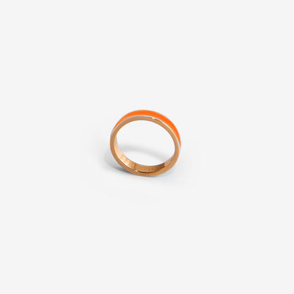 Rose gold band ring and orange enamel 